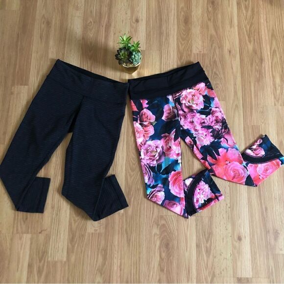 LOT OF2 Lululemon Womens Secret Garden/Striped Capri Crop Leggings Size 2 - Picture 1 of 16